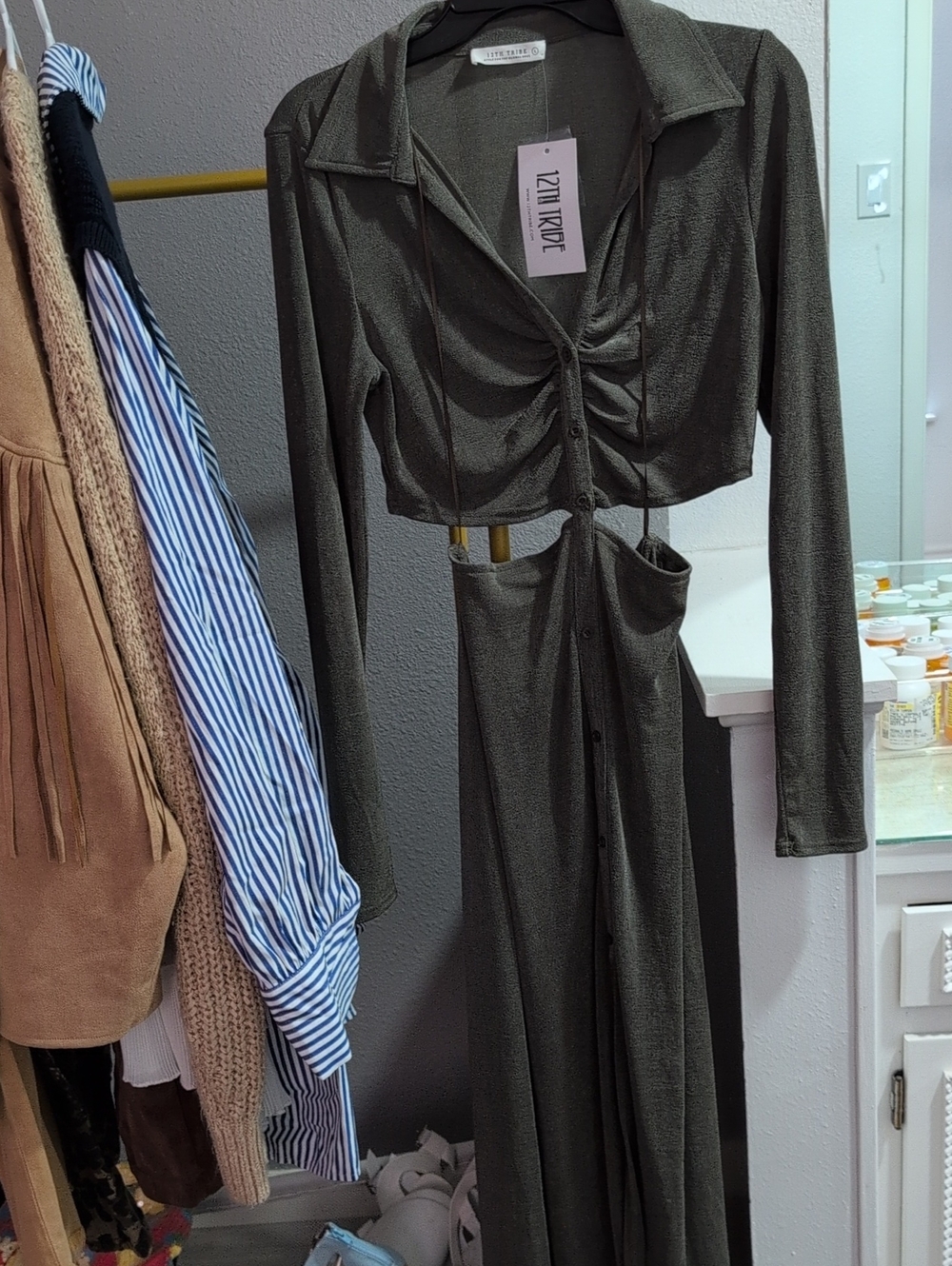 12th Tribe Olive Green Dress Set